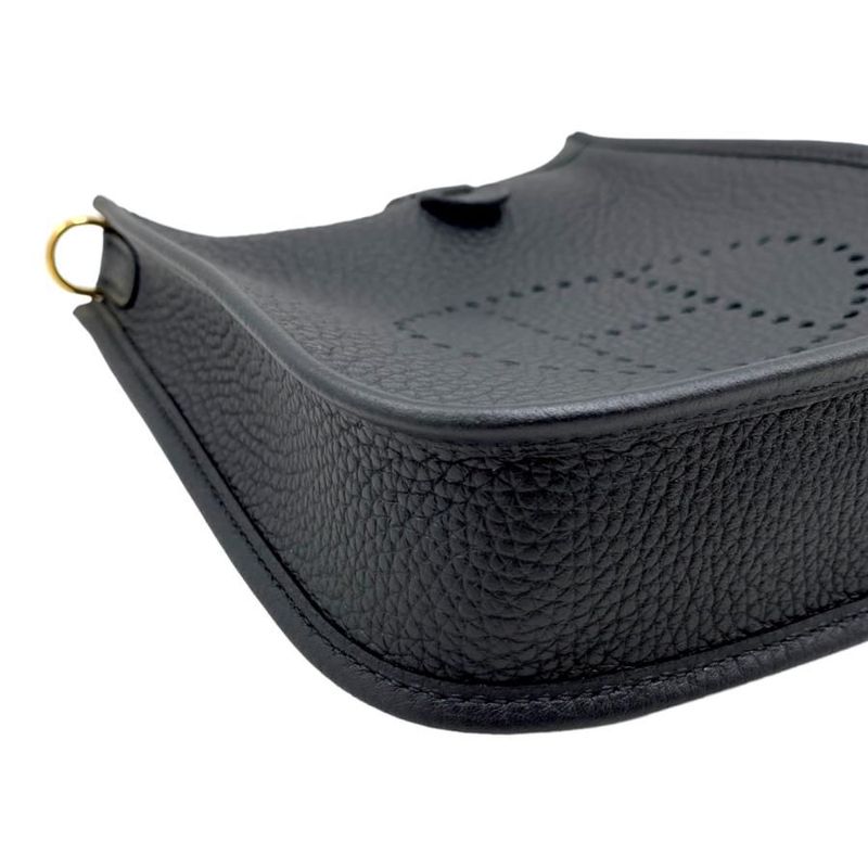 Hermes Shoulder Bag Evelyn TPM W Engraved Taurillon Clemence Noir Black Gold