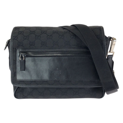 Gucci Black Silver GG Canvas Leather Shoulder Bag