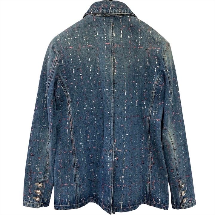 Chanel Coco Button Sequin Denim Jacket 38 Blue
