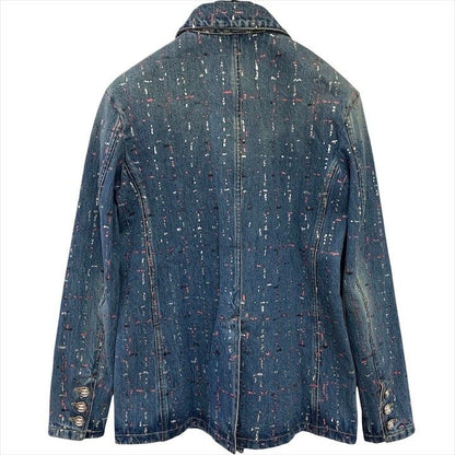 Chanel Coco Button Sequin Denim Jacket 38 Blue