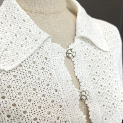 Chanel Dress Coco Mark Clover Lace P76856k11051 Cotton White