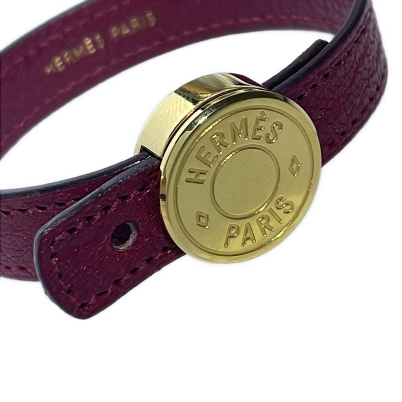Hermes Bracelet Serie Leather Bordeaux And Gold Hardware
