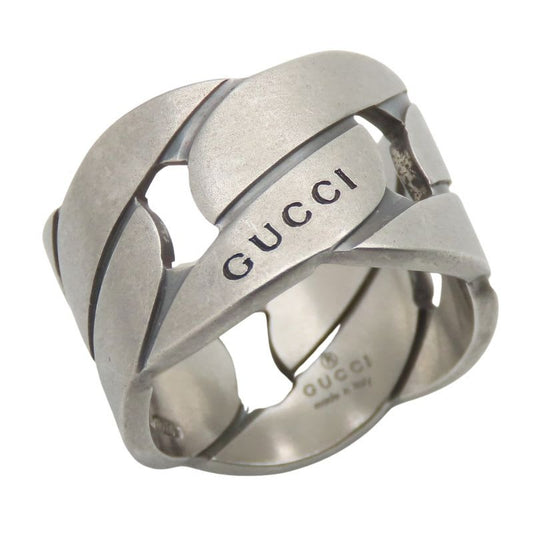 Gucci Ring Chain Motif Wide 9 Silver 925 7.4 g Accessories Matte