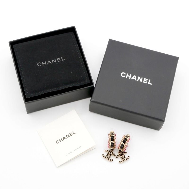 Chanel Earrings Earring Gold Black Pink Coco Mark Hoop