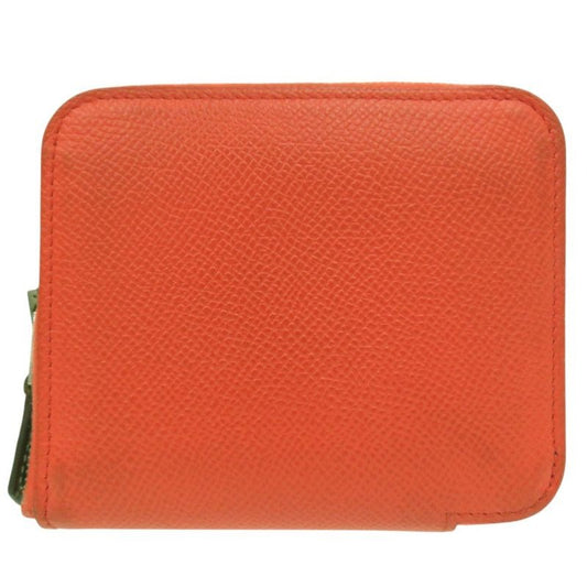 Hermes Azap Compact Silk Quinn Coin Case TS 011 AU Leather Orange 0097
