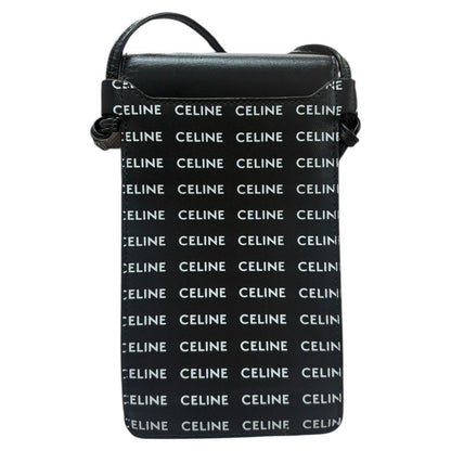 Celine Logo Print Black White Leather Shoulder Bag Phone Pouch Mobile — view 2
