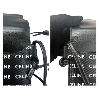 Celine Logo Print Black White Leather Shoulder Bag Phone Pouch Mobile — view 5