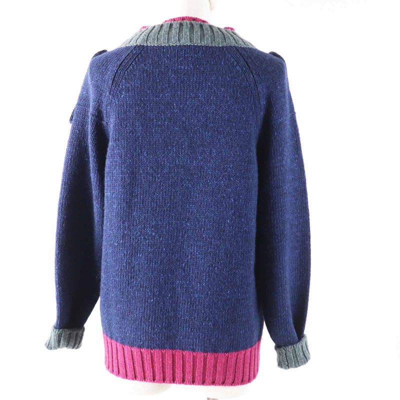 CHANEL P44484 Cashmere Silk Long Sleeve Knit Pullover Layered Style Navy Pink