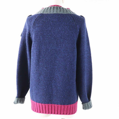 CHANEL P44484 Cashmere Silk Long Sleeve Knit Pullover Layered Style Navy Pink