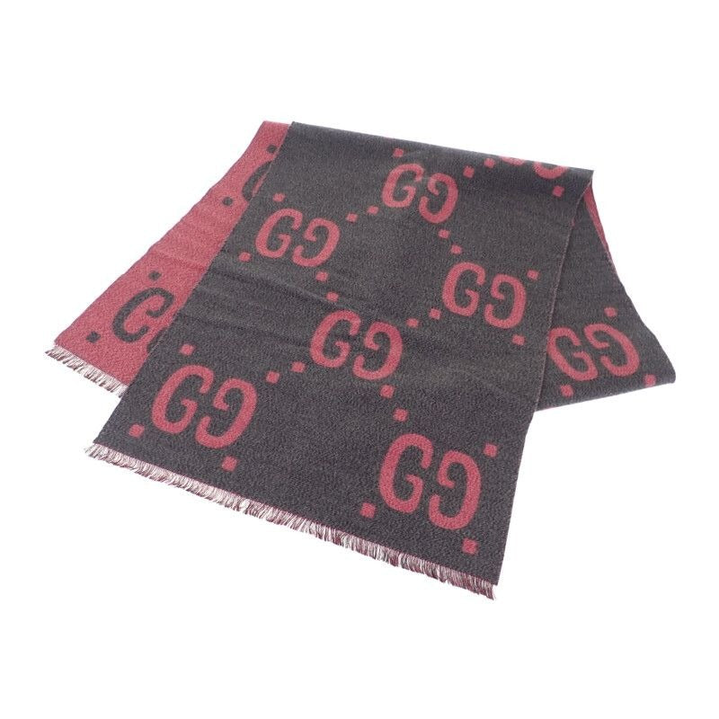 Gucci GG Jacquard Scarf 3 G636 1272 Wool Silk Gray Pink
