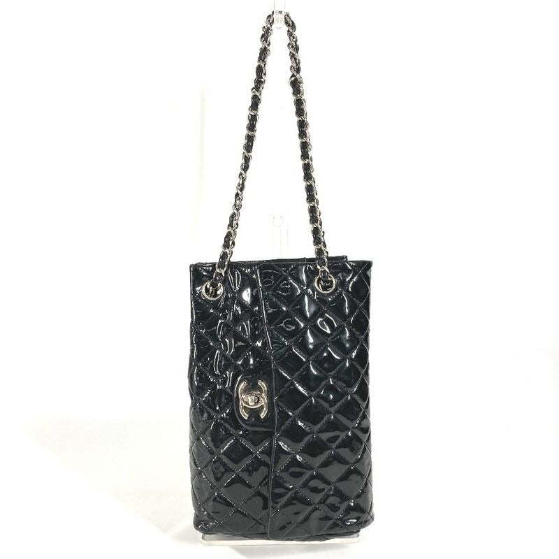 Chanel Upside Down Shoulder Bag Quilted Enamel Black