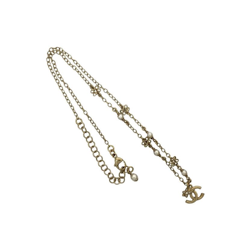 Chanel Coco Mark Fake Pearl Chain Necklace Pendant 23CK