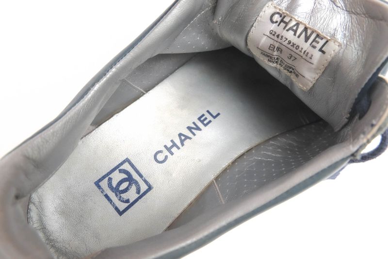 Chanel Shoes Sneakers Shoes Low Cut Women Leather Genuine Leather Navy Blue