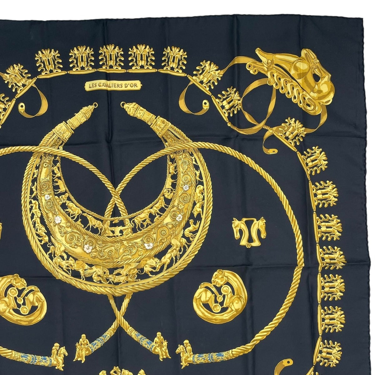 Hermes Scarf Silk Carre 90 les Cavaliers D'Or Golden Knight Black — view 3