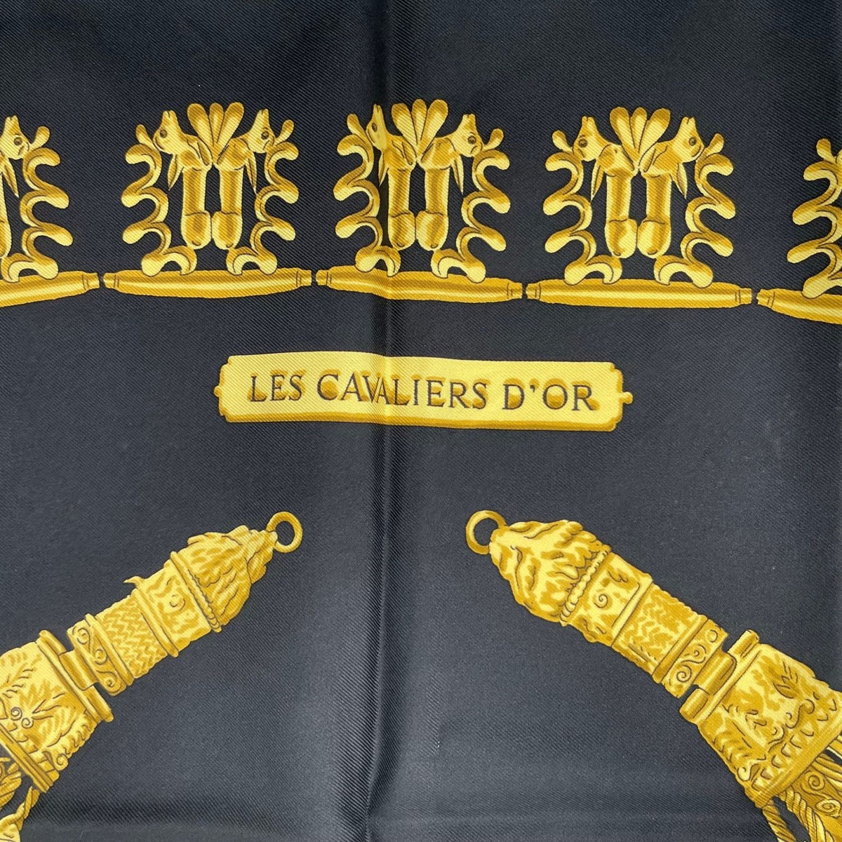Hermes Scarf Silk Carre 90 les Cavaliers D'Or Golden Knight Black — view 6