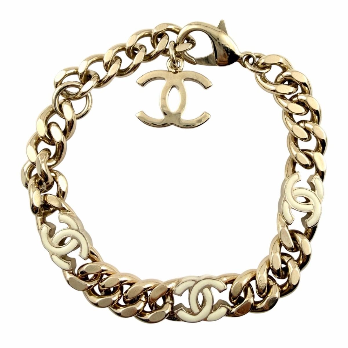 Chanel CC Logo Chain Bracelet Gold White
