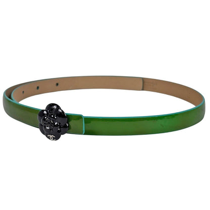 Chanel Camellia Belt CC Logo Patent Leather Green