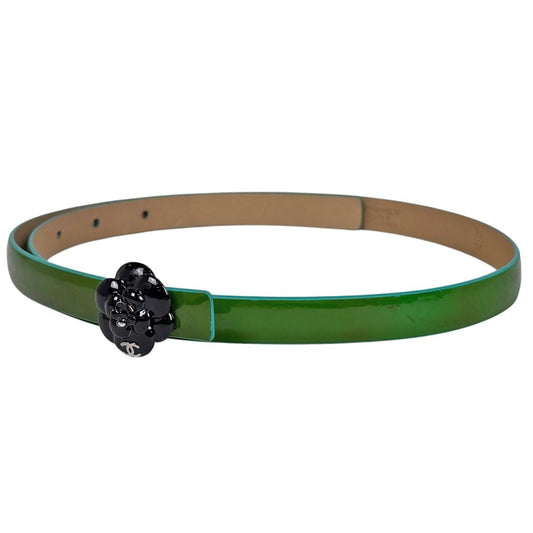 Chanel Camellia Belt CC Logo Patent Leather Green