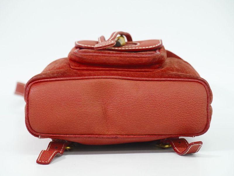 Authentic Gucci Bamboo Backpack Sac Backpack Suede Leather Red Bamboo Bag