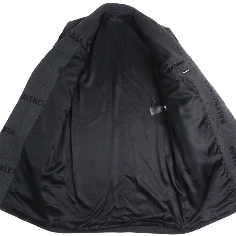 Balenciaga 595272 Shifted COAT 100% Cashmere Long Coat With Logo Pattern