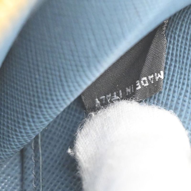 Prada Long Wallet Round Zipper Saffiano Blue 30ka915