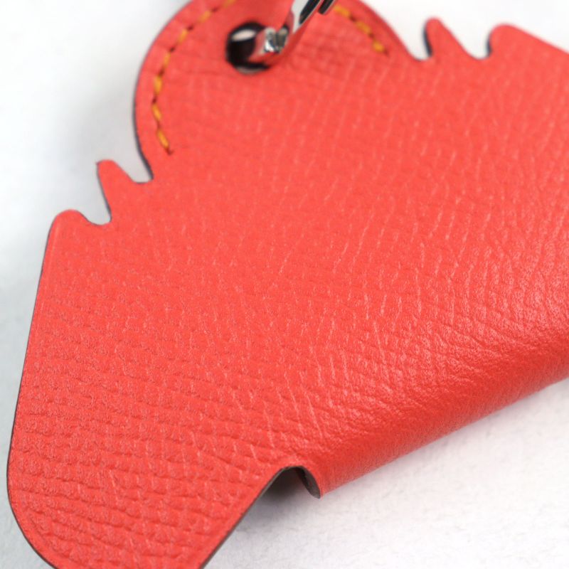 Hermes Petite Ash Elephant Leather Rouge Coup Key Ring Bag Charm Red With Box