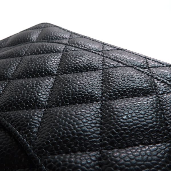 Chanel Bifold Long Wallet A31509 Caviar Skin Black Gold Hardware Coco Mark
