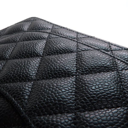 Chanel Bifold Long Wallet A31509 Caviar Skin Black Gold Hardware Coco Mark