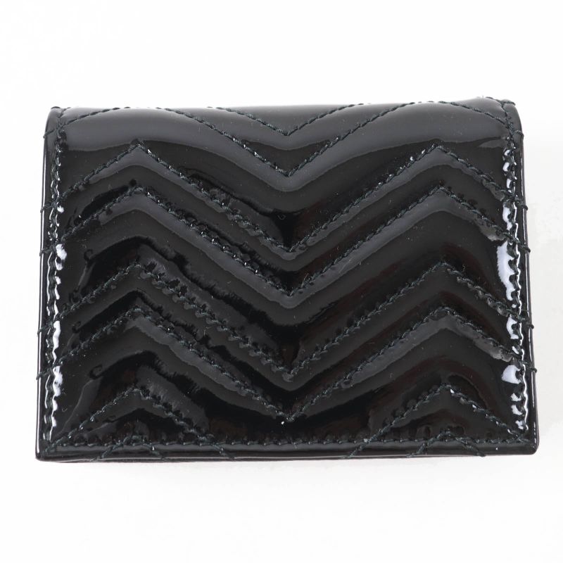 Gucci 466492 GG Marmont Patent Leather Bifold / Compact Wallet Black With Box