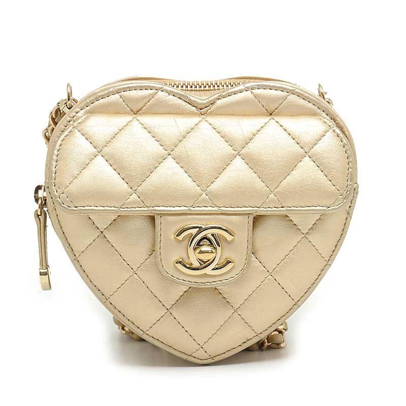 Chanel Matelasse Chain Shoulder Bag Heart Gold Lambskin