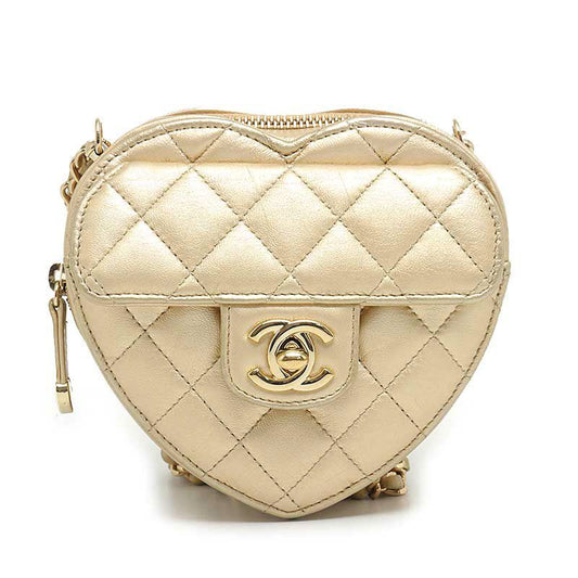 Chanel Matelasse Chain Shoulder Bag Heart Gold Lambskin