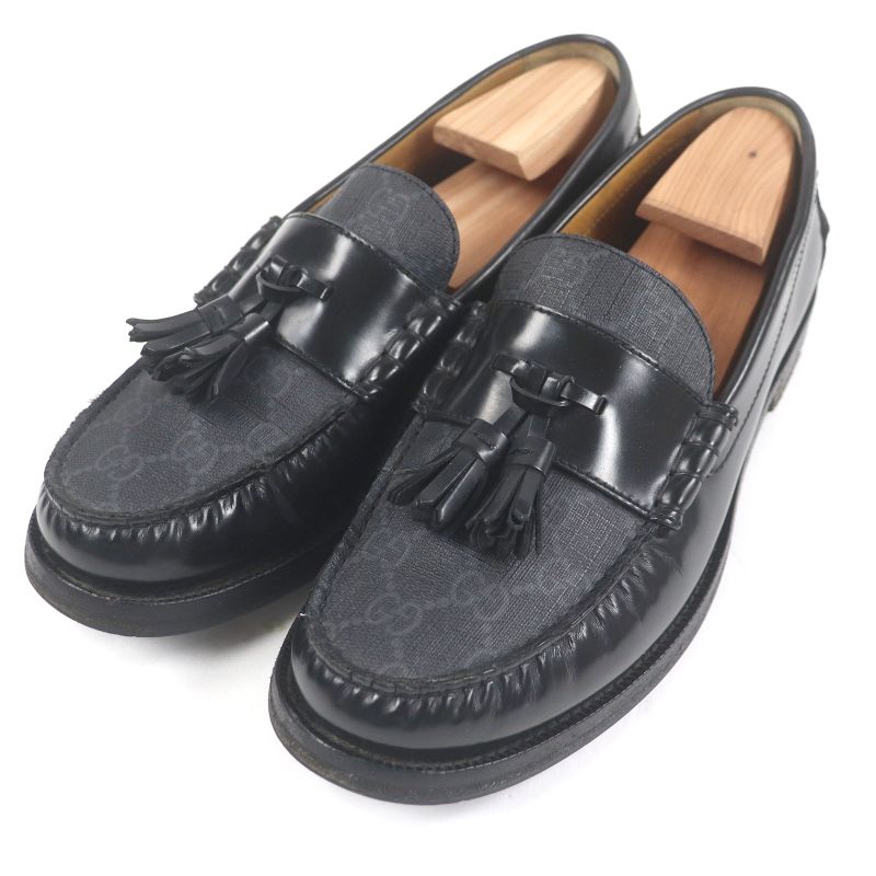 Gucci 673817 Leather GG Supreme Tassel Loafer Moccasin Flat Shoes Black 6