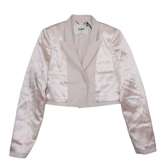 Fendi Satin Peak Lapel Cropped Jacket Short Bra Leather 38 Light Pink