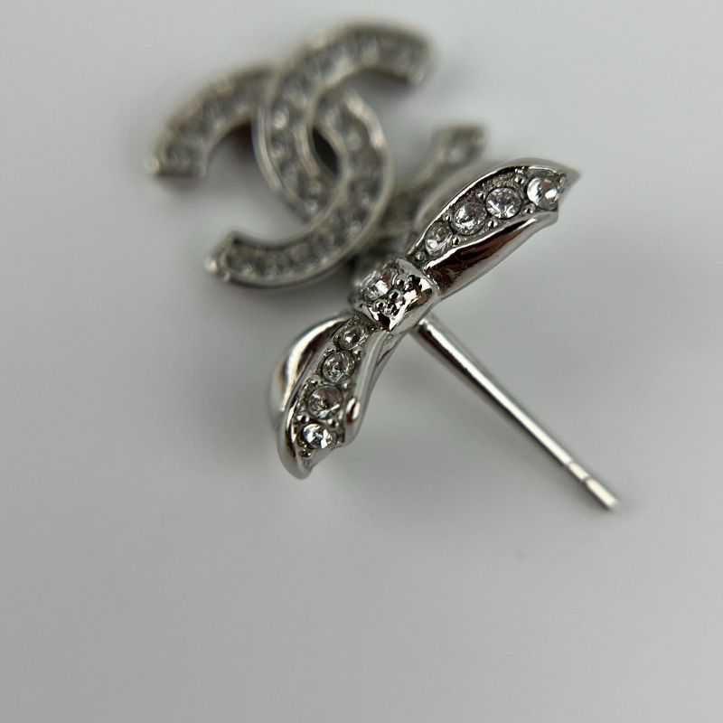 Chanel Coco Mark Accessories Ribbon Earrings Silver B18P Vintage Ladies