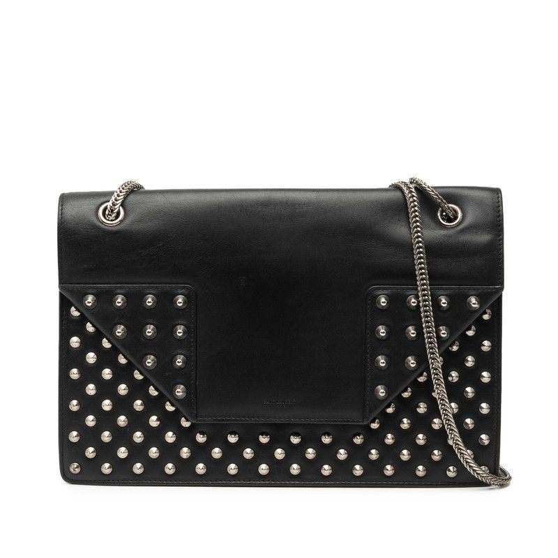 Saint Laurent Studded Chain Shoulder Bag Black Leather