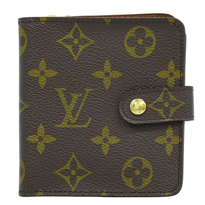 Authentic Louis Vuitton LV Compact Zip Monogram Fold Wallet Brown M61667