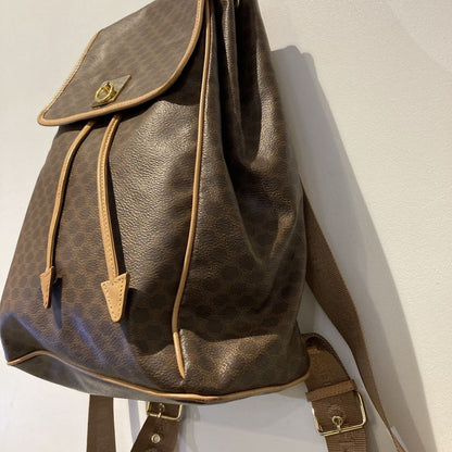 Celine M16 1 OLD Macadam Pattern Tape Logo Leather Backpack Women Brown -