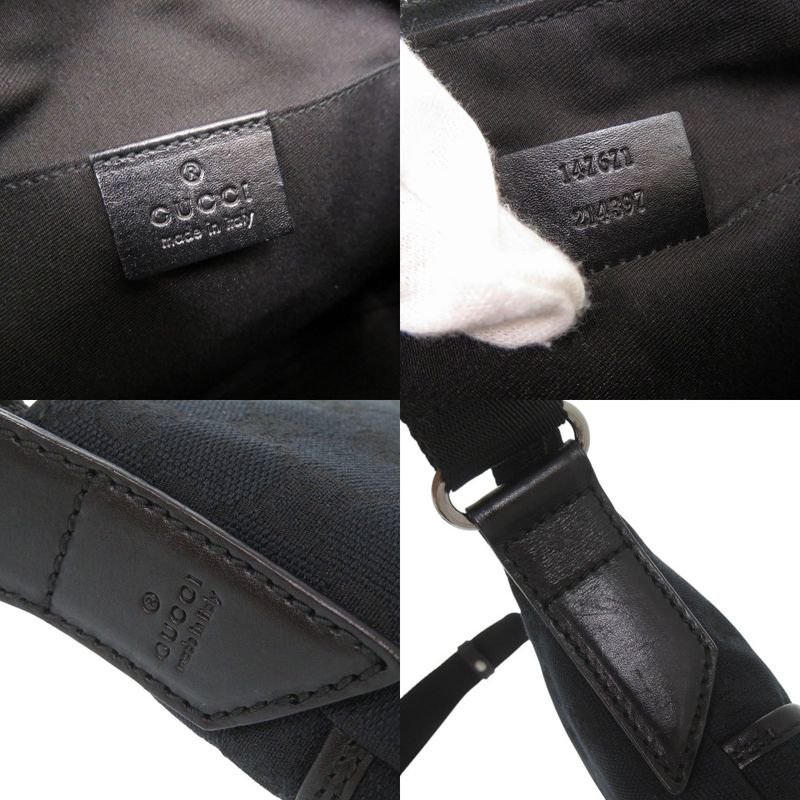Gucci 147671 GG Canvas Leather Black Shoulder Bag Black 1168 Gucci