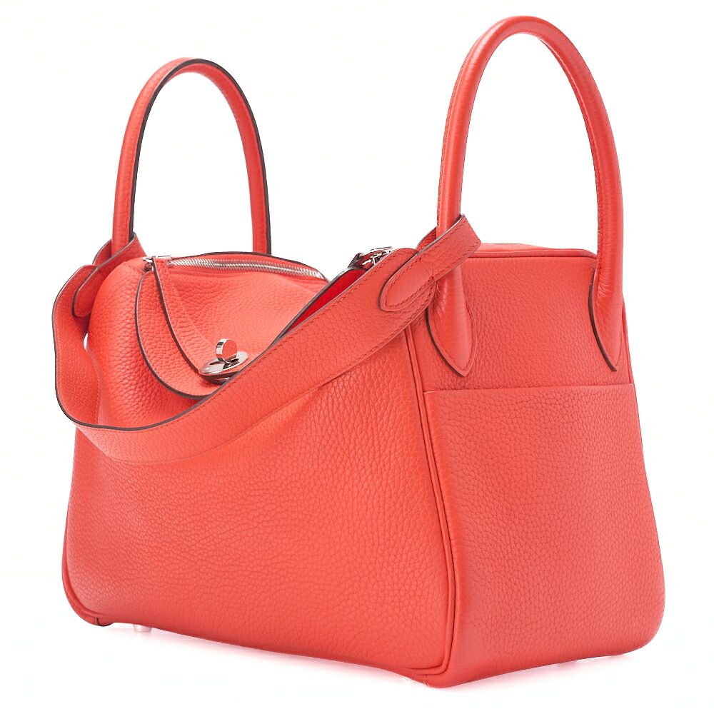 Hermes Lindy 30 2-way Shoulder Bag Taurillon Clemence Orange Poppy Orange Poppy