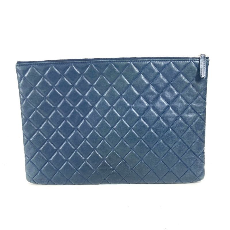 Chanel Clutch Bag CC Coco Mark Quilted Leather Navy