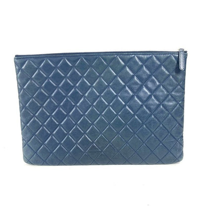 Chanel Clutch Bag CC Coco Mark Quilted Leather Navy
