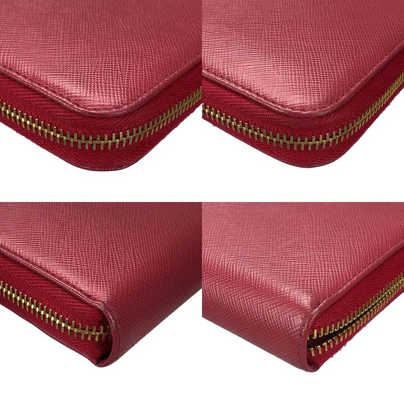 Prada 1ml506 Round Zipper Long Wallet Saffiano Metal Peonia Pinkish PINK