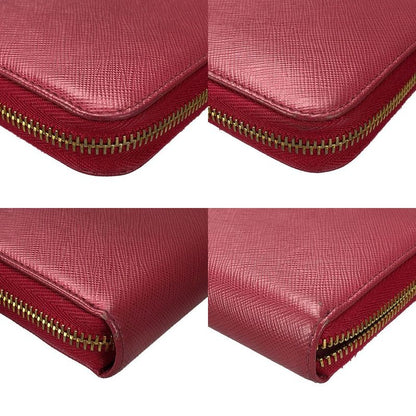 Prada 1ml506 Round Zipper Long Wallet Saffiano Metal Peonia Pinkish PINK