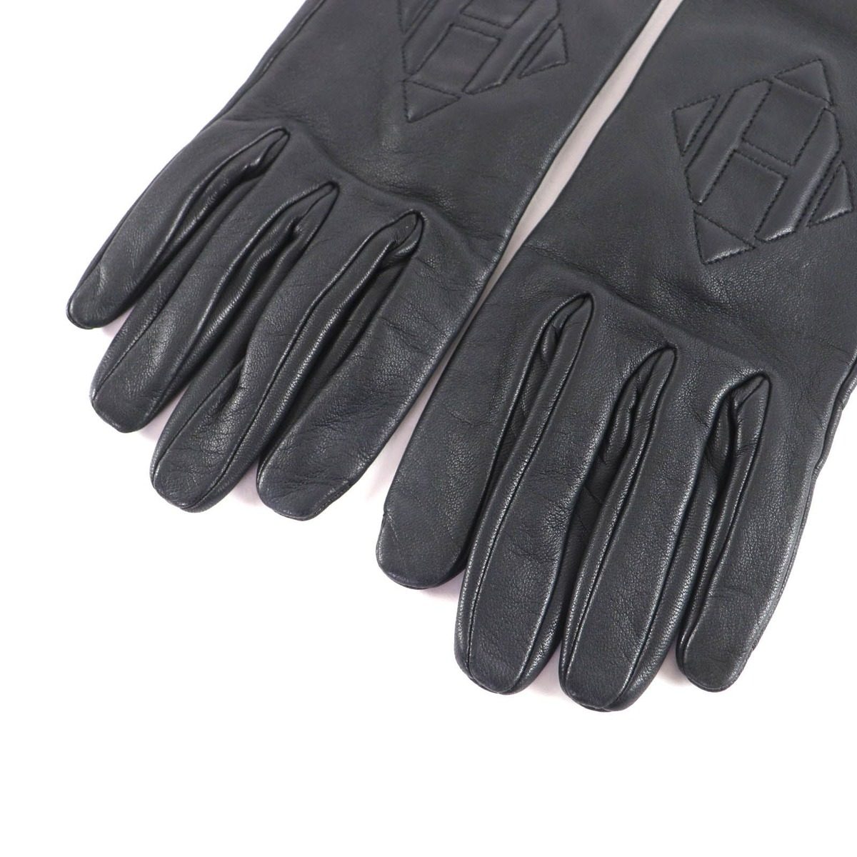 Hermes Lining Silk H Logo Lamb Leather Gloves Black 7.5 — view 5