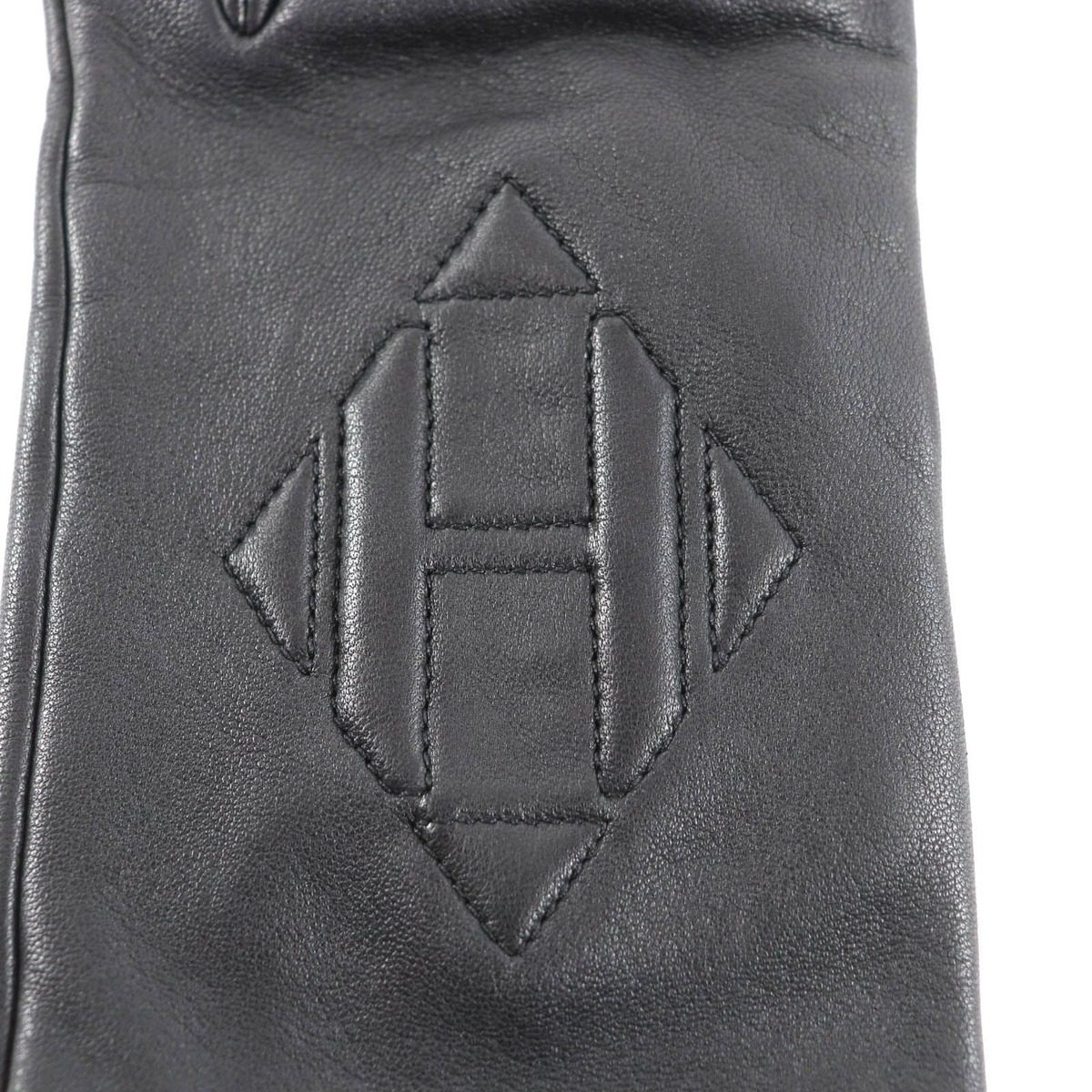 Hermes Lining Silk H Logo Lamb Leather Gloves Black 7.5 — view 8