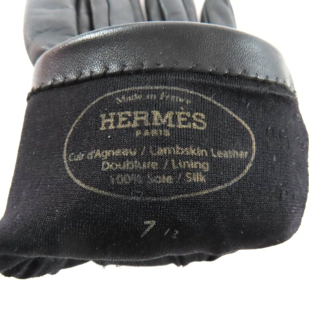 Hermes Lining Silk H Logo Lamb Leather Gloves Black 7.5 — view 9
