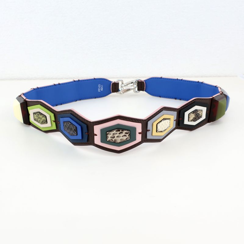 Fendi Strap Yu-croc Brown Blue-pink Multicolor-shoulder-strap