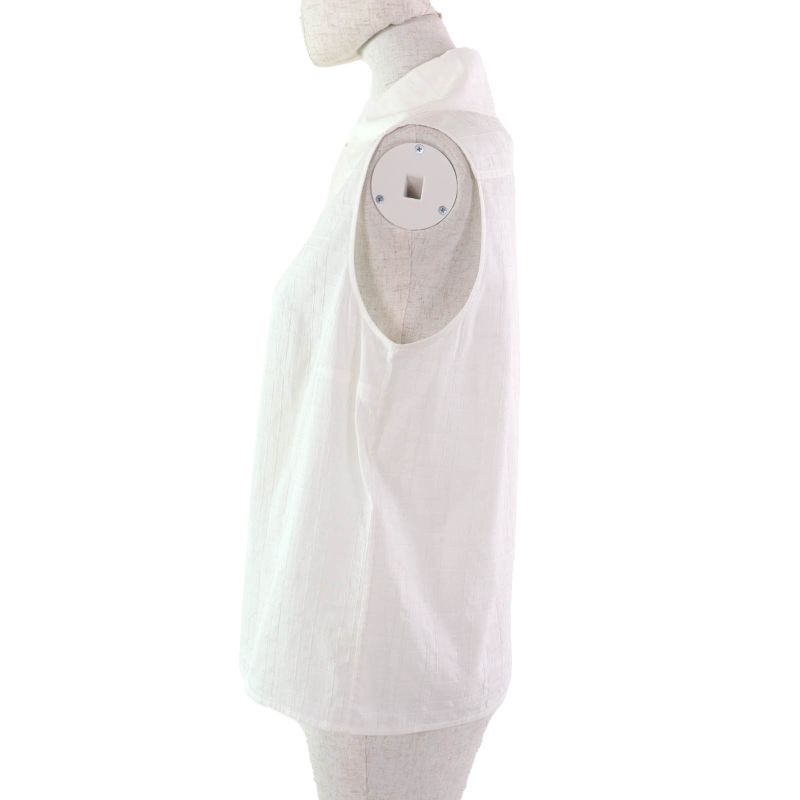 CHANEL P78855 Silk Blend Coco Mark Sleeveless Shirt Blouse With Logo Button