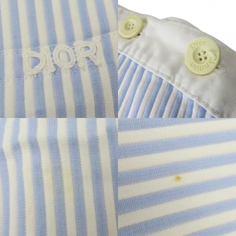 Christian Dior Dress Sleeveless L Cotton White Sac Blue Stripe Apparel Women