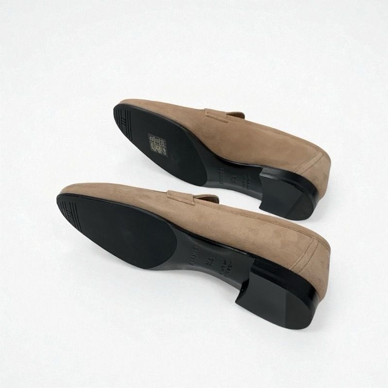 Hermes Paris Loafer Leather Shoes Suede Beige Unused Hhardware Moccasin Flat